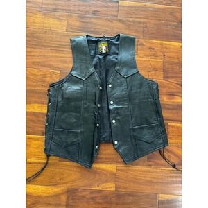 Genuine Leather by Manzoor Mens Vintage Biker Motorcycle Vest Side Lace Up Sz 46